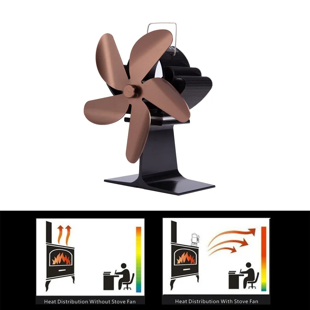 

Black Fireplace 5 Blade Heat Powered Stove Fan Log Wood Burner Eco Fan Quiet Home Fireplace Fan Efficient Heat Distribution