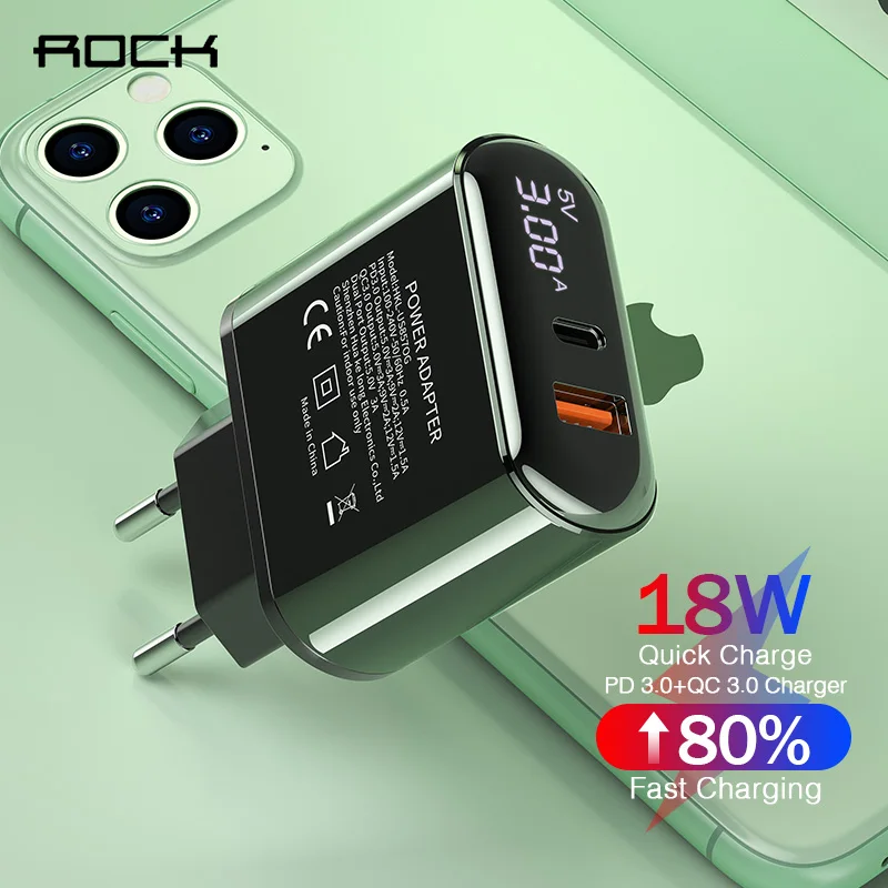Рок Быстрая зарядка USB зарядное устройство QC 3 0 PD светодиодный дисплей для iPhone