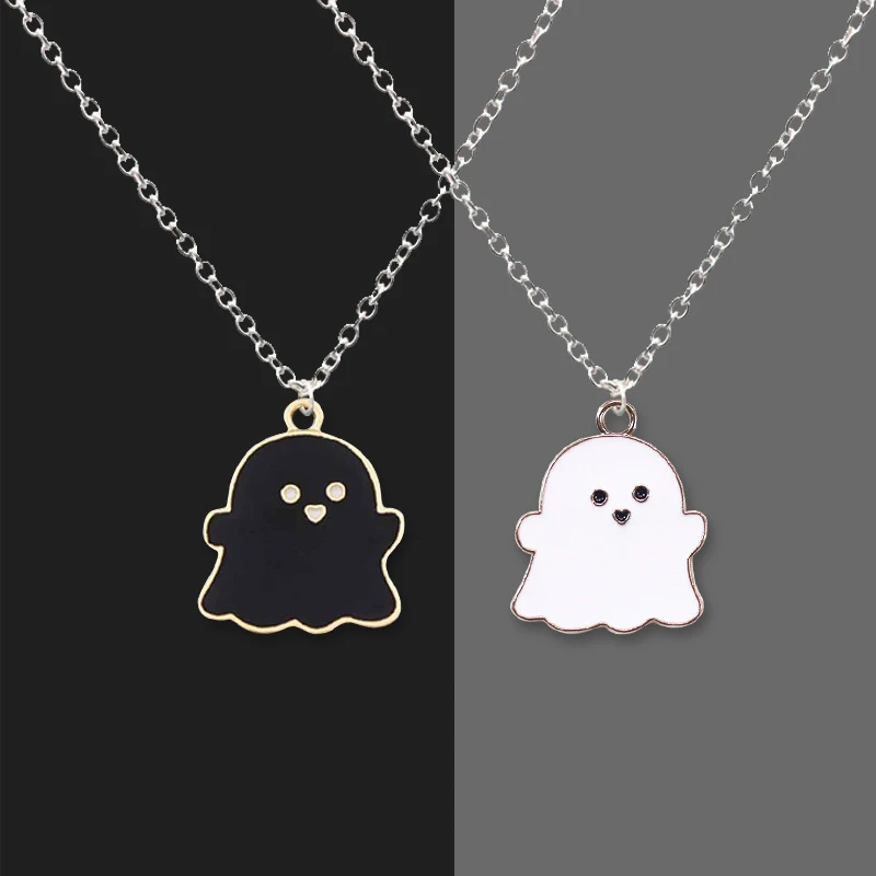 Black And White Ghost Pendant Necklaces For Women Men Best Friends Cute Lovely Couple Necklace Fashion Jewelry | Украшения и