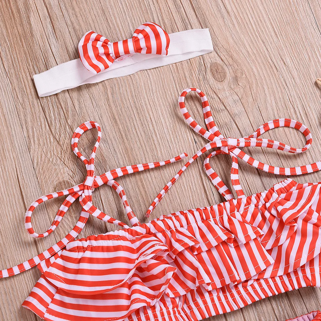 Детский купальный костюм для маленьких девочек Полосатый ремень бикини пляжный