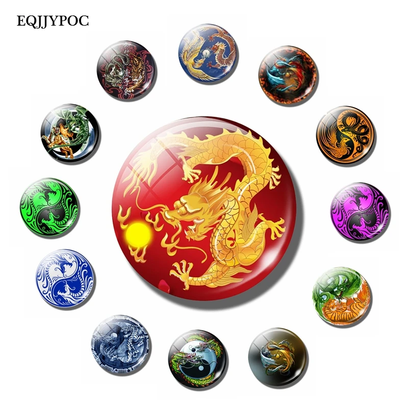 Магнит на холодильник Dragon and Sun 30 мм астрология знаки зодиака культура стеклянный
