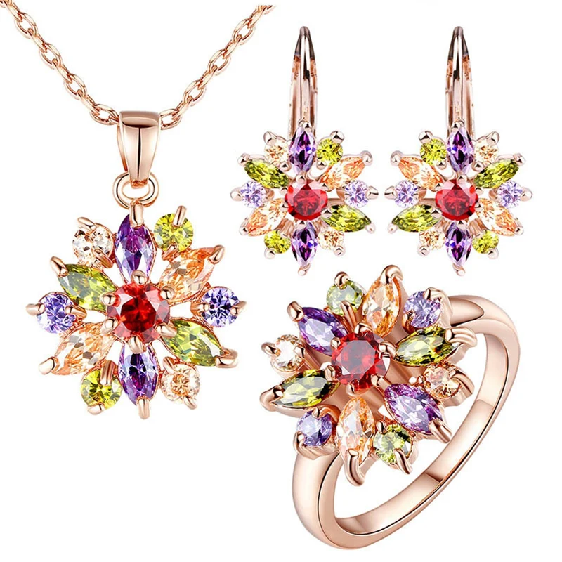 Bamoer 18 К розового золота Engamement Jewlery устанавливает для женщин с высокое качество многоцветный ааа циркон - Окраска металла: Rose Gold Color