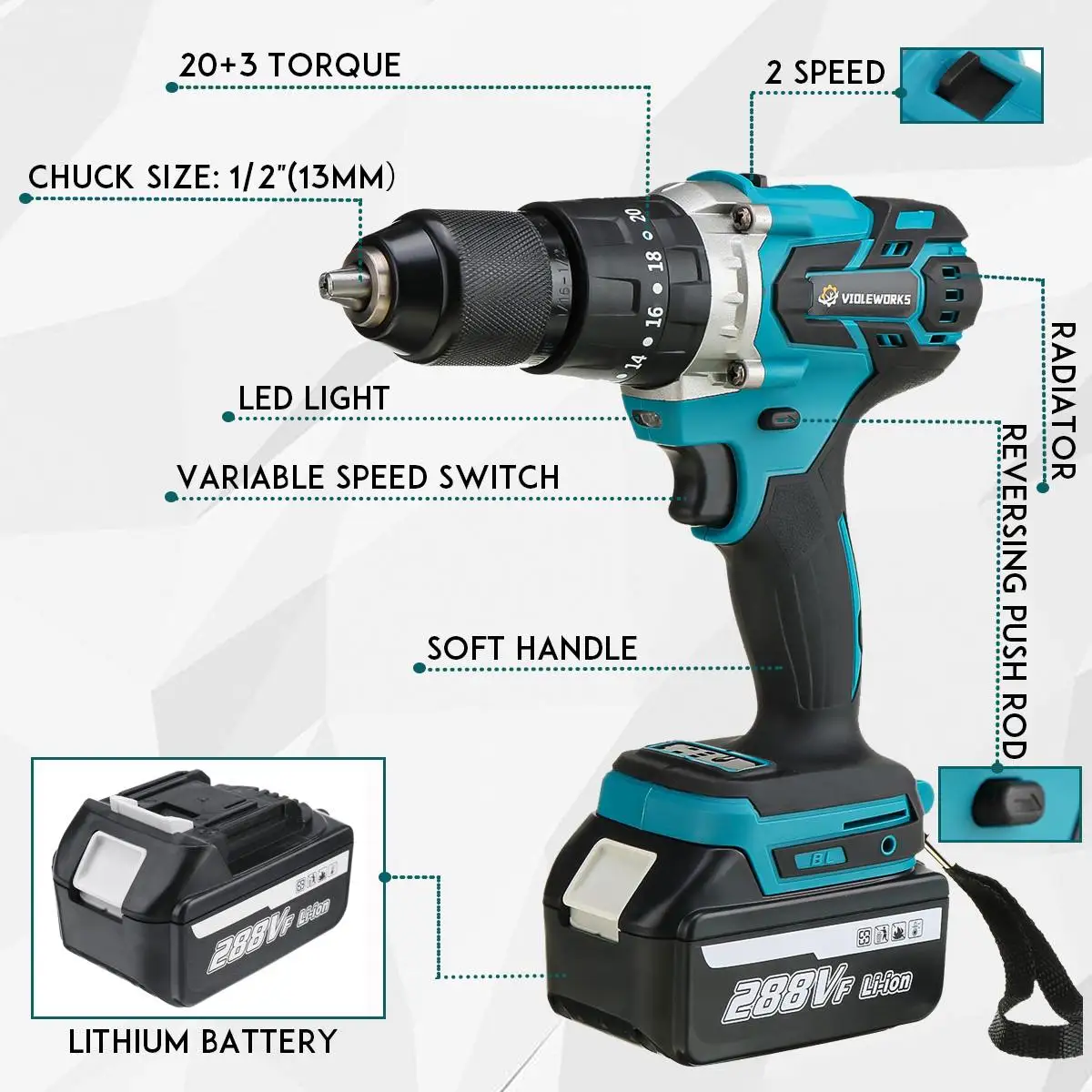 3 IN 1 Cordless Brushless Electric Drill Screwdriver 288VF Li-ion Battery 20+3 Torque Impact Hammer for Makita 18V | Инструменты