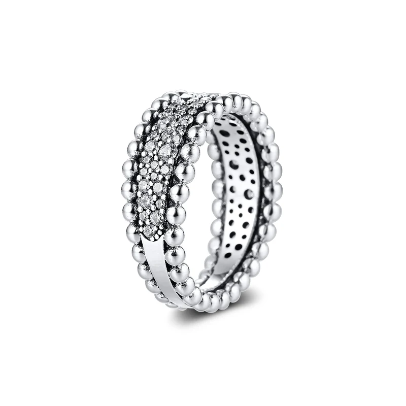 

100% 925 Sterling Silver Jewelry Beaded Pave Band Ring for Women Party Wedding Free Shipping