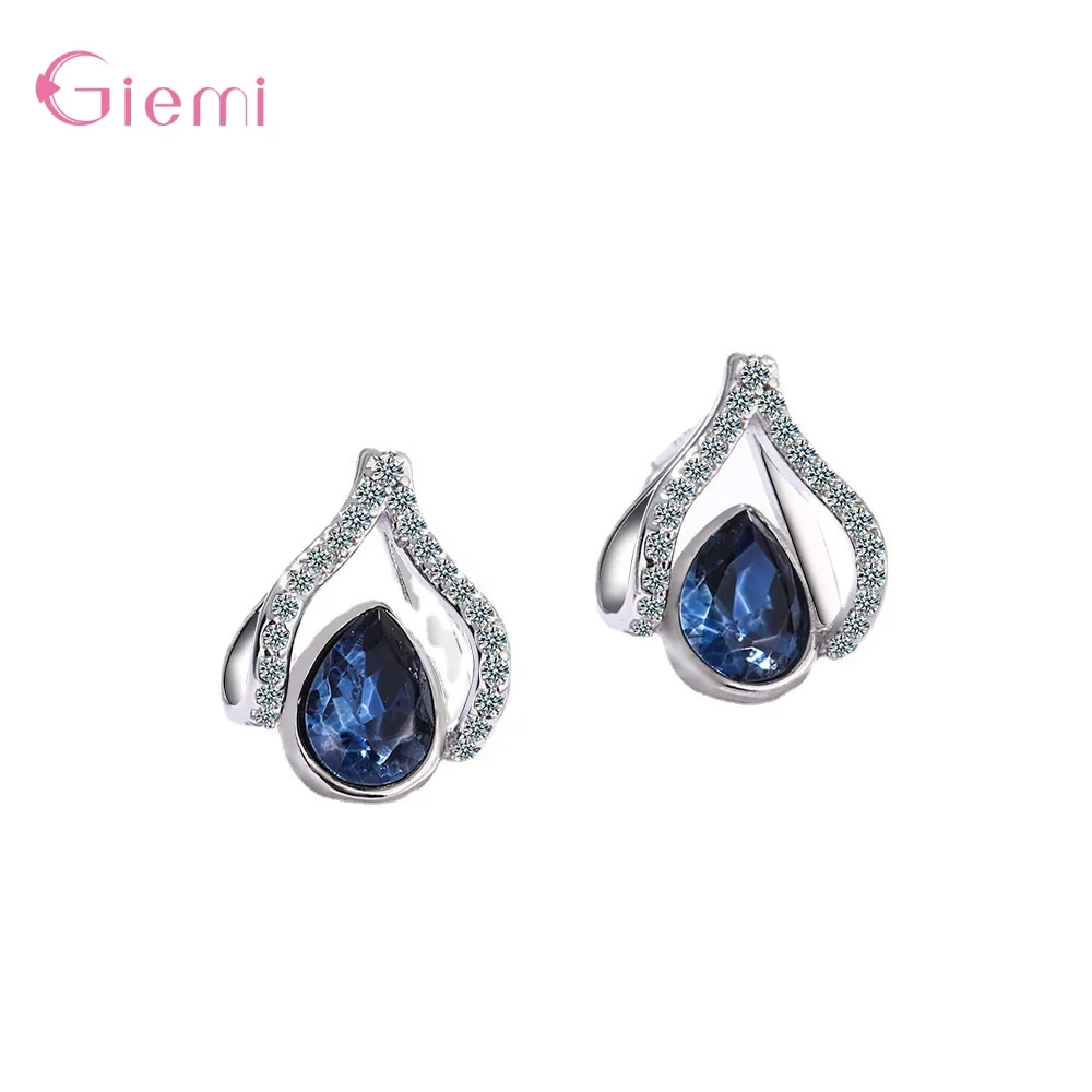 

Fashion 925 Sterling Sliver Cubic Zirconia Stud Earrings For Women Crystal Earings Party Water Drop Studs Ear Birthday Jewelry