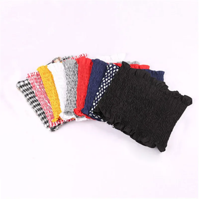 Женская блузка с открытыми плечами эластичная однотонная без бретелек бандо