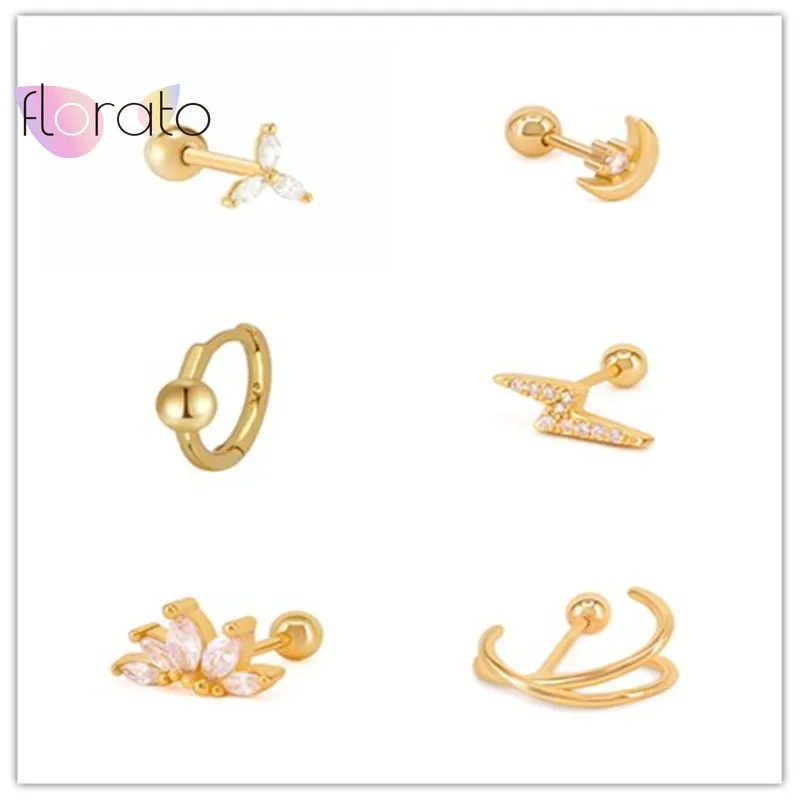 

YUXINTOME 925 Sterling Silver Stud Earrings Helix Lightning Crown Piercing Earrings For Women Cartilage Fashion Jewelry Gifts