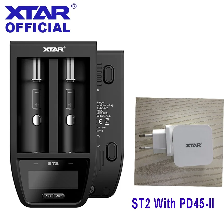 ST2-PD45II-EU Быстрое ЖК-зарядное устройство XTAR ST2 30 мин полностью заряженное Зарядное устройство usb type-C 3,6 В/3,7 в 22650 26650 20700 21700 18650 зарядное устройство - Цвет: ST2-PD45II-EU