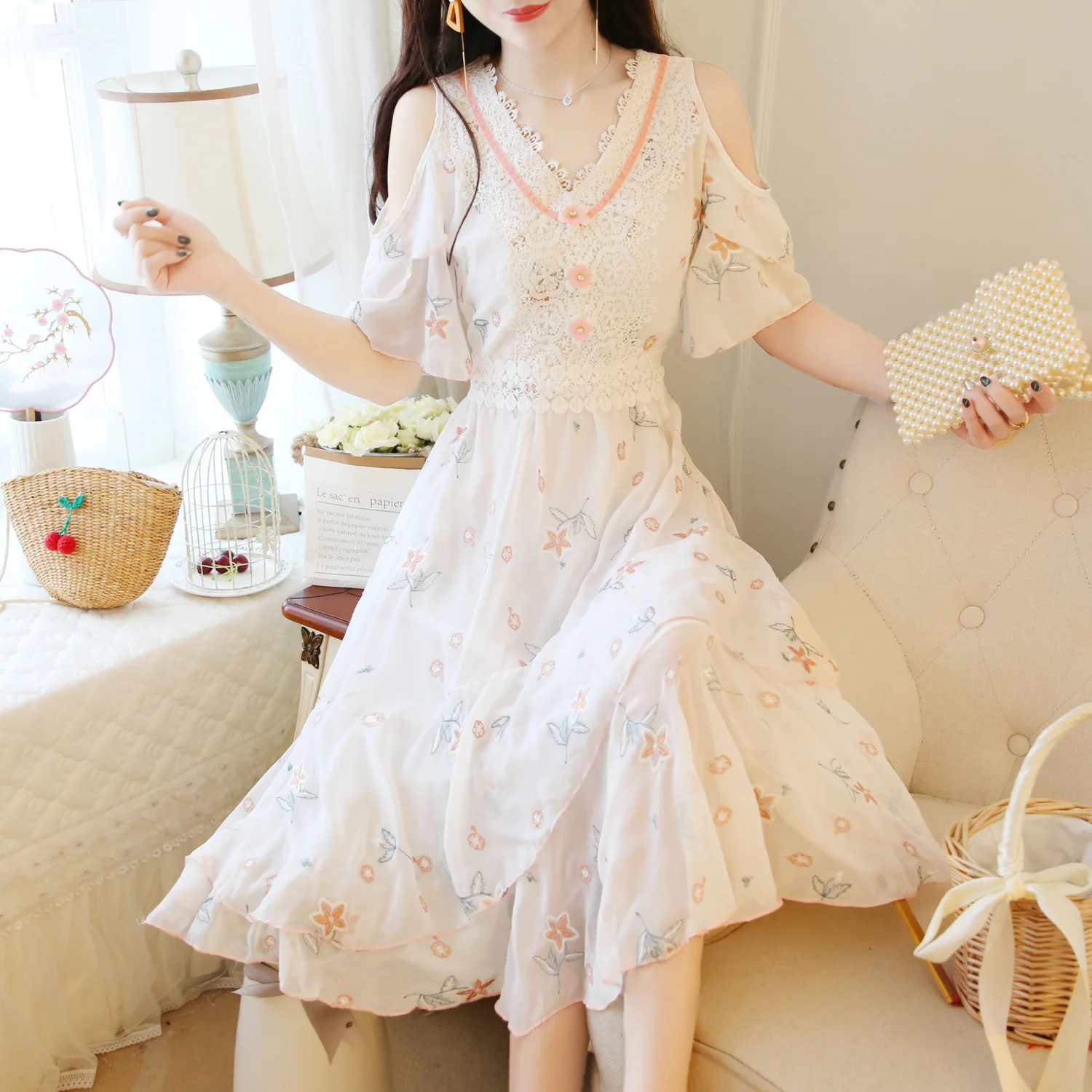 summer teenage girls dresses white polka dot 16 15 years old teenager CHIFFON student dress | Детская одежда и обувь