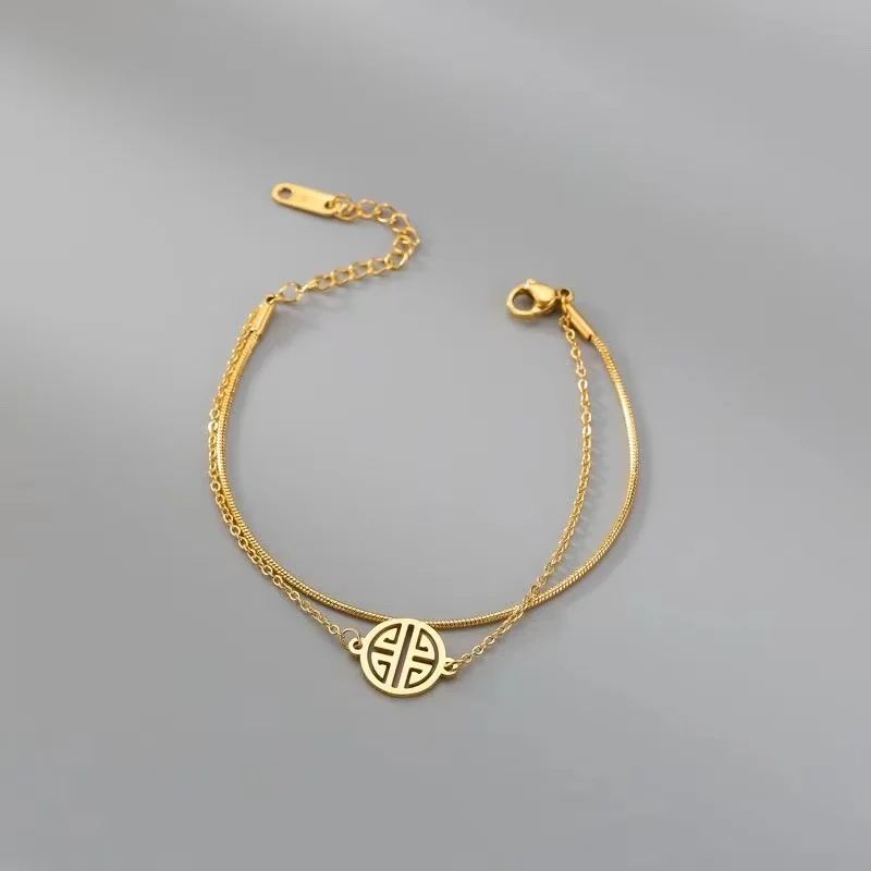 

Fashion Trend Blessing Design Gold Titanium Steel Women's Bracelet Simple Girlfriends Hand Ornaments Simple Jewelry