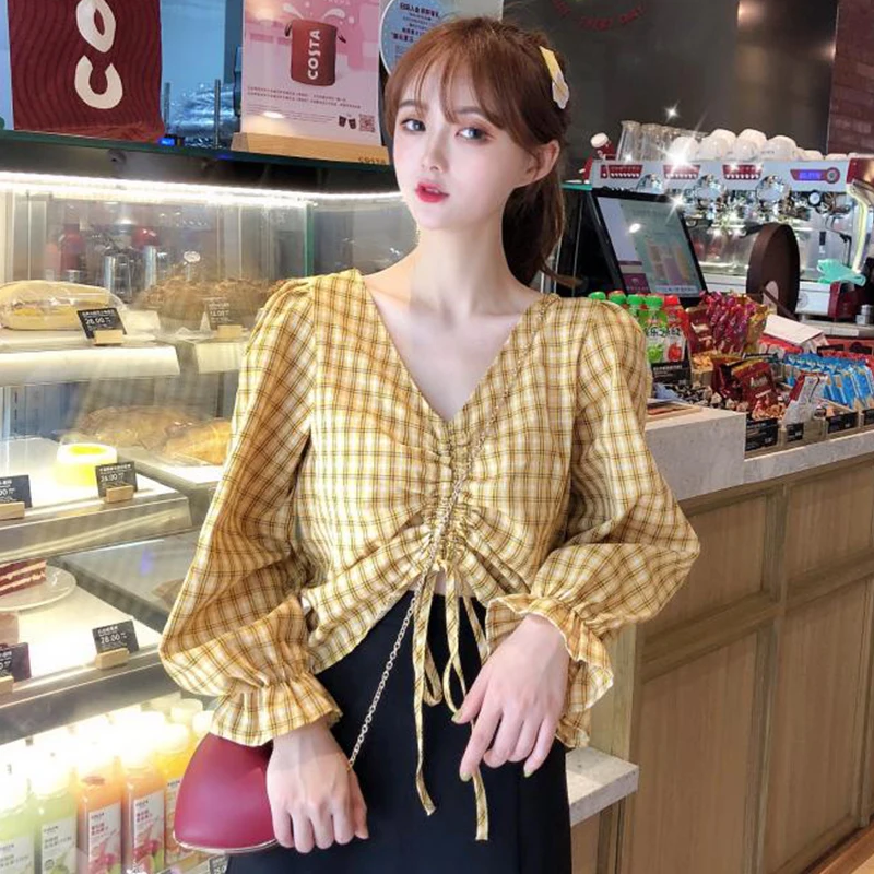 2 цвета Mihoshop Ulzzang Корейская женская модная одежда с v-образным вырезом опрятная
