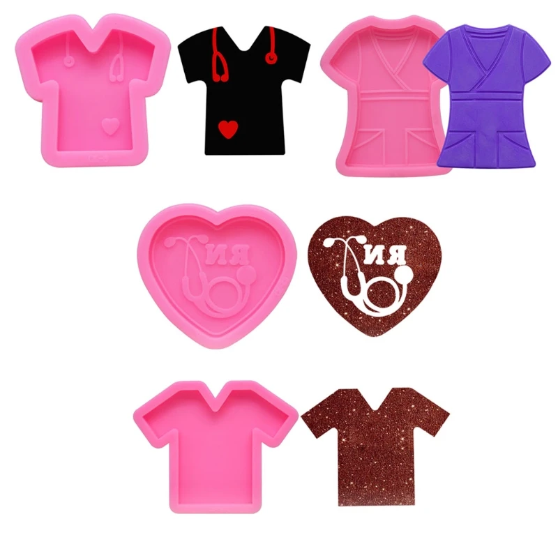 

A2UA 4Pcs Handmade Doctor's and Nurse's Clothes Mold Stethoscope Pendant Keychain Resin Mold Doctor Jewelry Gift Craft Tools