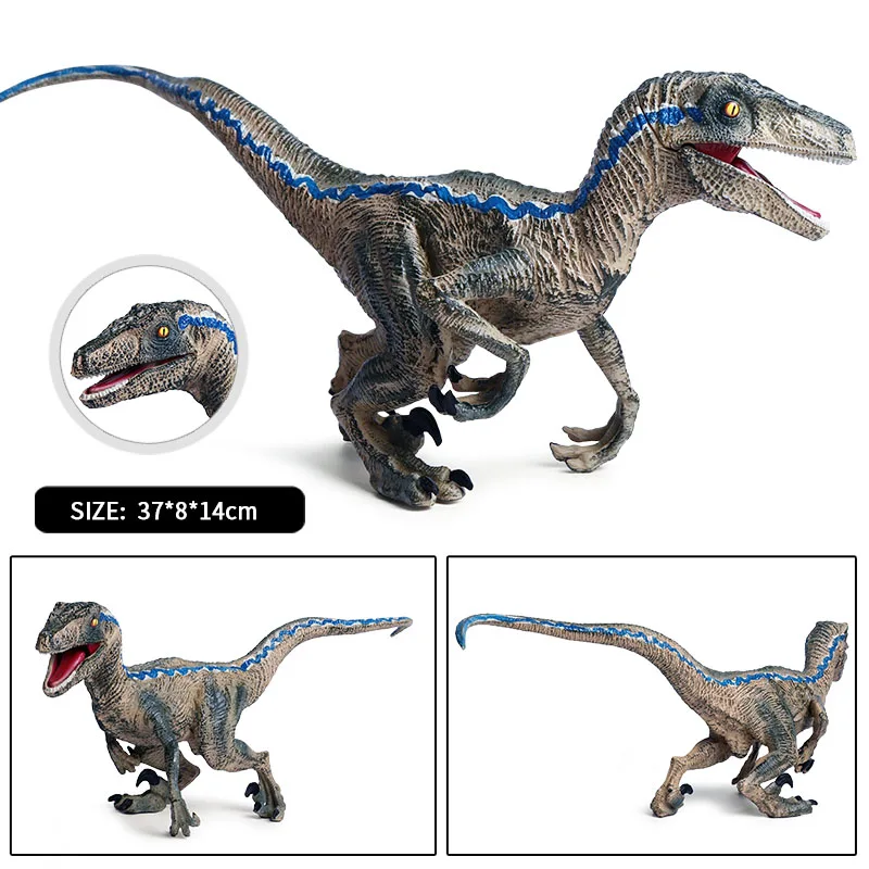 Oenux большой размер 37x8X14 см динозавр Юрского периода синий Velociraptor рот может открыть динозавр модель фигурки коллекция игрушек