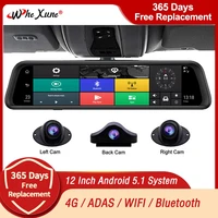 new 12 inch ips android 5 1 full hd 1080p dash cam 4 channel wifi car dvr camera for auto 4g adas gps navigation video recorder