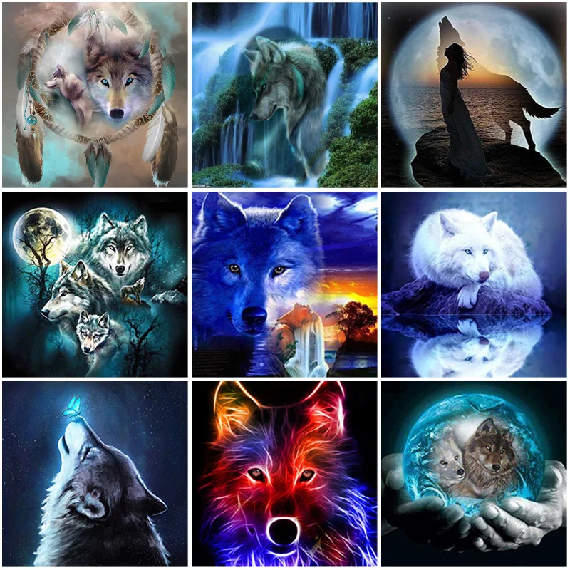 

DIY Wolf 5D Diamond Painting Full Round Drill Resin Animal Diamont Embroidery Cross Stitch Home Decor Drop&ship Wall Art
