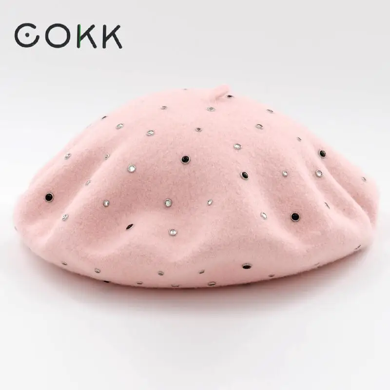 COKK шерстяной берет вышивка стразы женские шапки s зимние шапки для женщин Дамский винтажный капор Chapeau Femme берет кепки Gorras