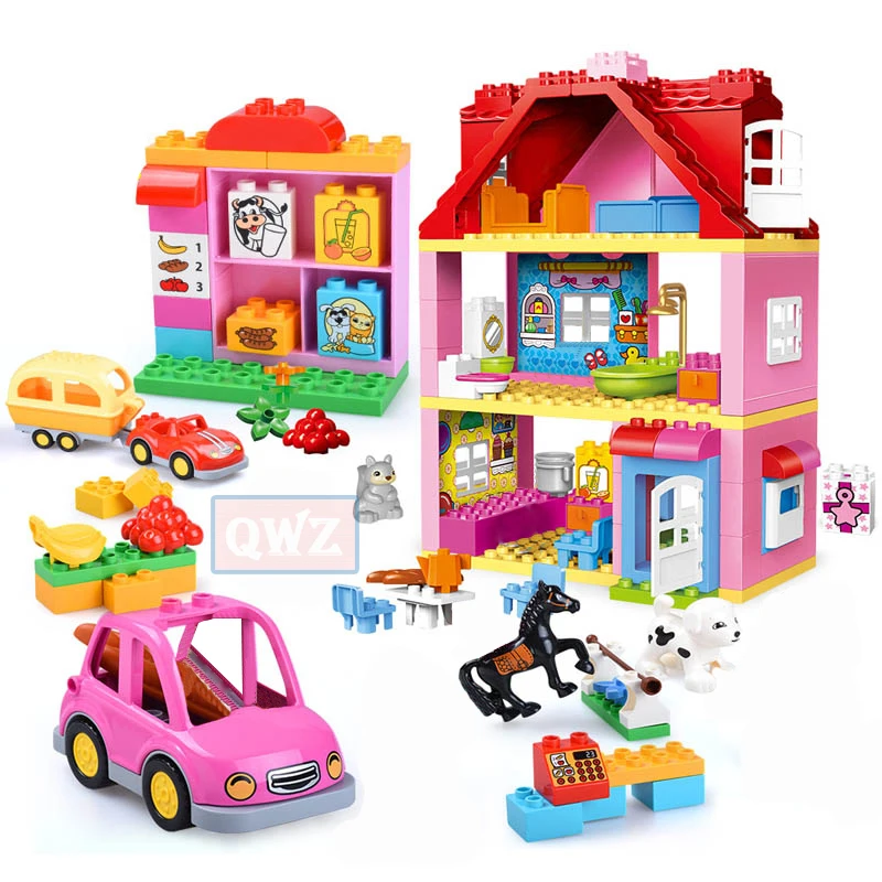 QWZ Новинка Diy большая девушка друзья розовая Вилла Набор строительных блоков