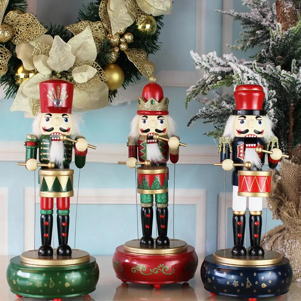 

Wooden Nutcracker Drummer Music Box Retro Round Musical Case Birthday Gift Vintage Home Decoration Accessories 12.75" Tall