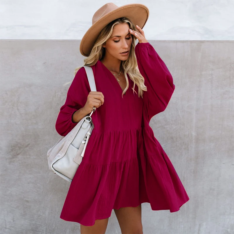 Wipalo сексуальное однотонное платье женское шифоновое с v образным вырезом модное