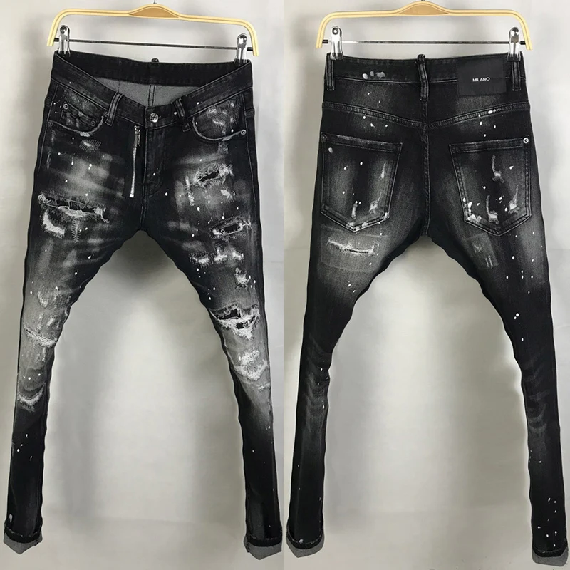 Джинсы мужские рваные в американском уличном стиле модные дизайнерские брюки