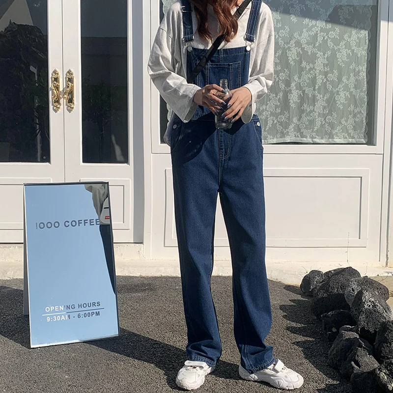 

Crescent City Denim Suspender Pants Women's Spring 2021 Korean Style Loose High Waist Straight Wide Leg Pants Slim One-Piece