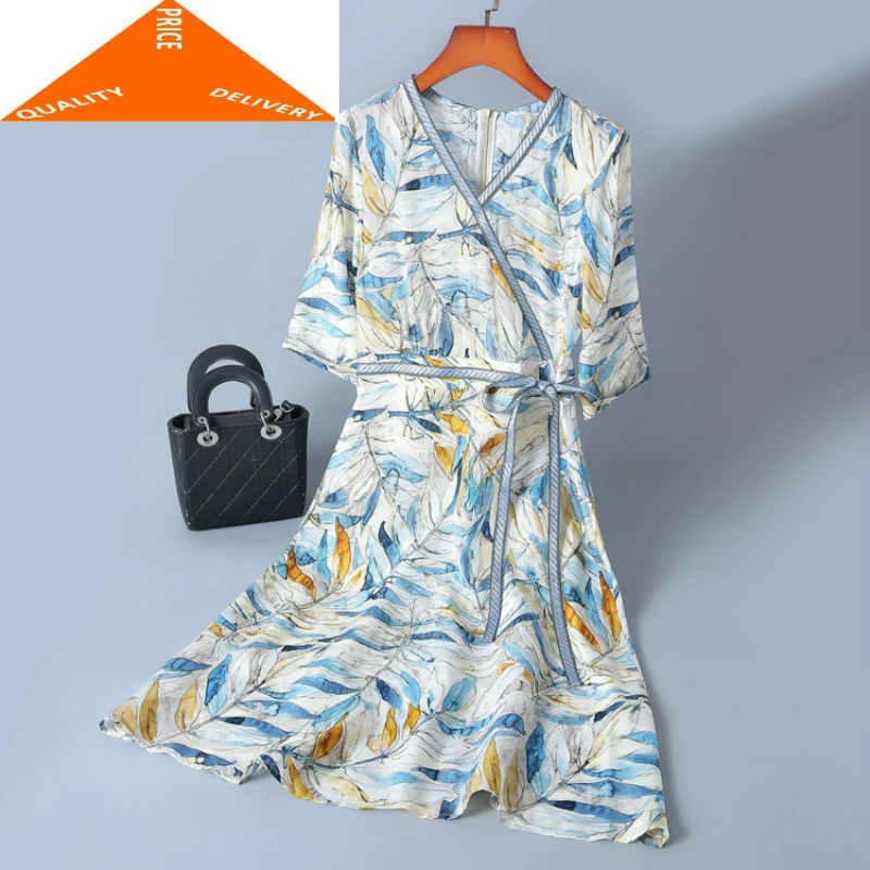 Женское летнее платье миди из натурального шелка элегантные офисные платья с