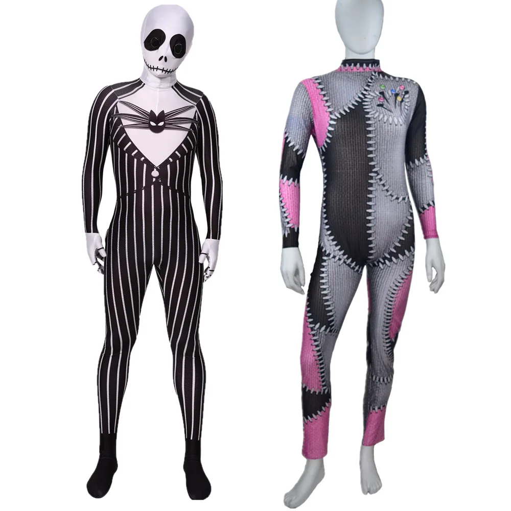 The Nightmare Before Christmas Jack Skellington Fullbody Sally Zentai Suit cosplay Costumes Kids Adult men Jumpsuit Rompers |