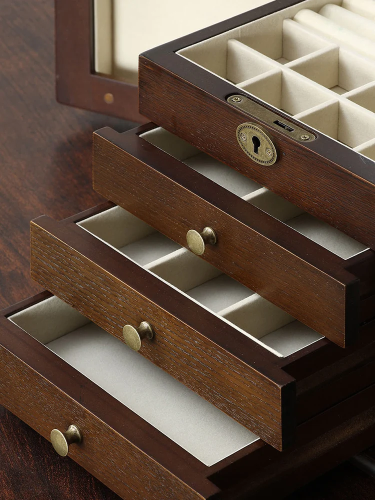 Lockable Jewelry Box Wooden Cosmetic Box Storage Box Princess Hand Jewelry Earrings Jewelry Box Wedding Gift