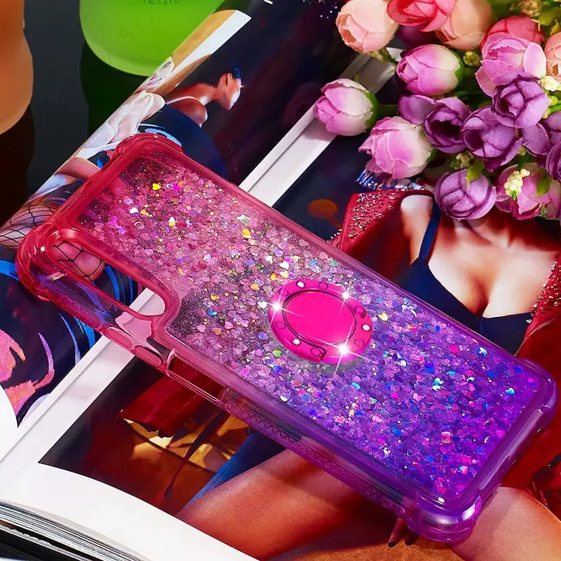 

Huawei P smart Pro 2019 Case Silicon Phone Cover For Huawei P Smart Pro 2019 Y9S Honor 9X Pro Finger Ring Liquid Glitter Cover