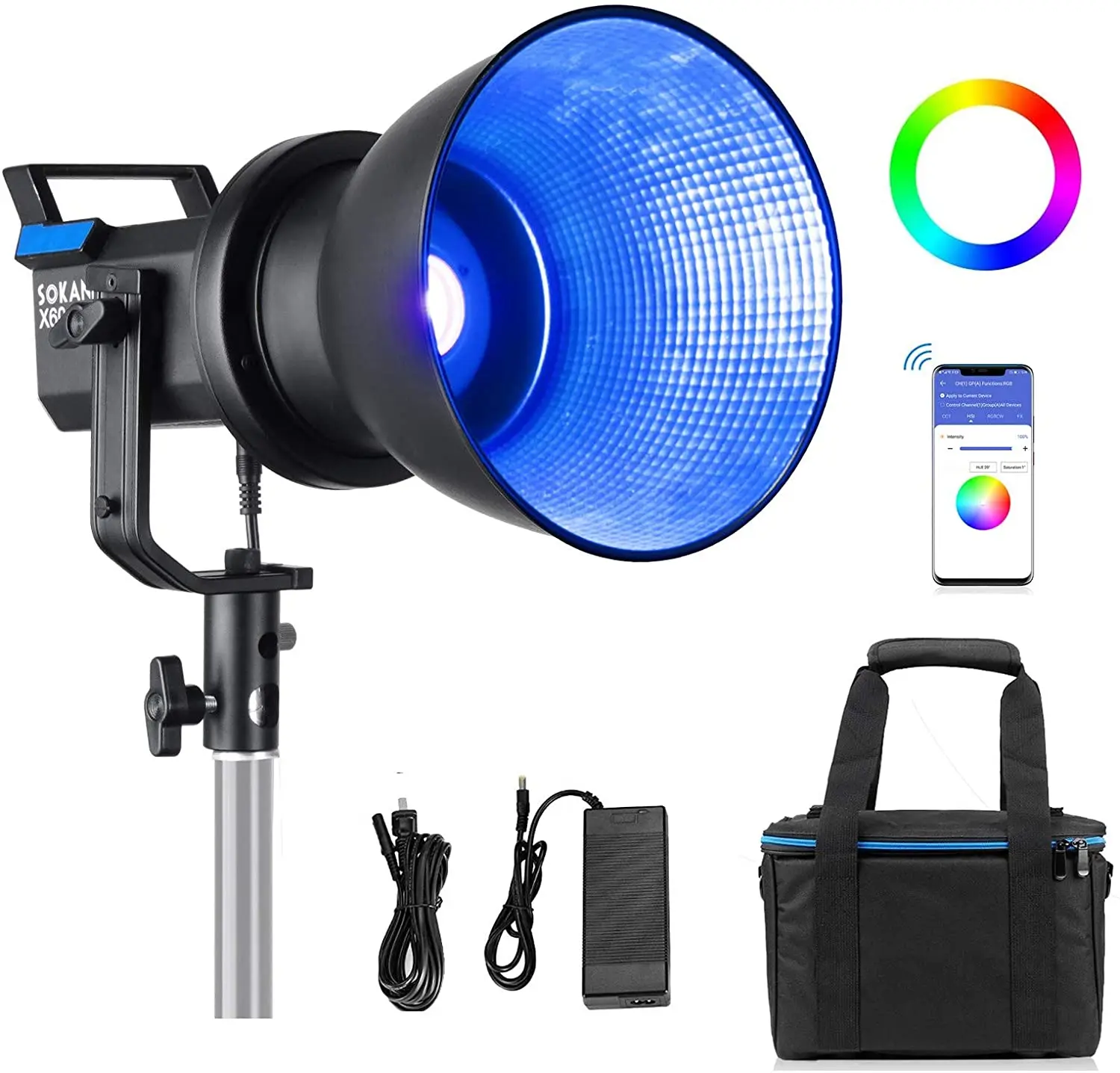 Светодиодсветильник лампа для видеосъемки Sokani X60 RGB 80 Вт 2800K-10000K крепление Bowens CRI96
