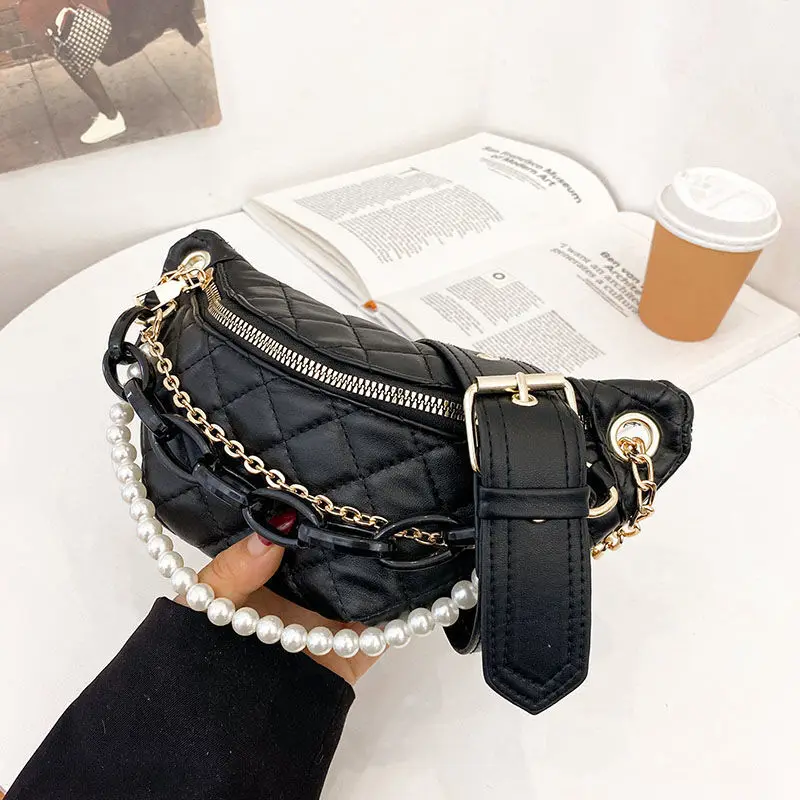 

2022 New Women Bags Fashion Leather Waist Fanny Pack Chest Bag Phone Purse with Metal Chain for Women