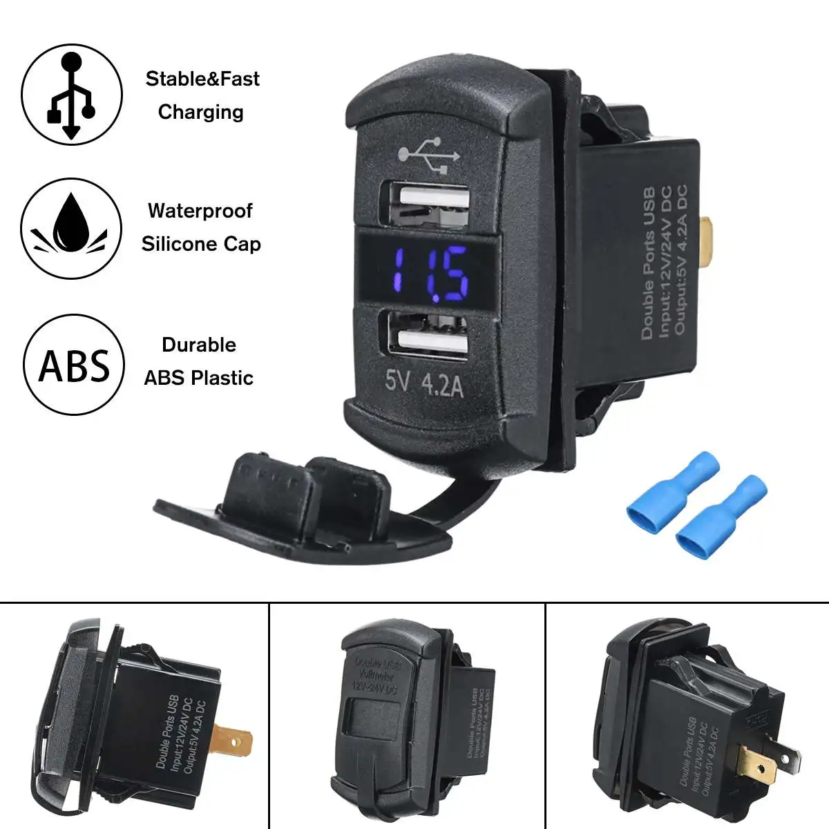 

New 12V Blue/Red LED USB Charger Backlit Rocker Switch for Polaris RZR Ranger 900 1000 RZR900 Digital Voltmeter Blue LED Light