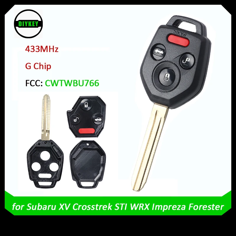 

DIYKEY CWTWBU766 G Chip Remote Car Key Fob 4 Buttons 433MHZ for Subaru XV Crosstrek STI WRX Impreza Forester, IC: 1788D-FWB766