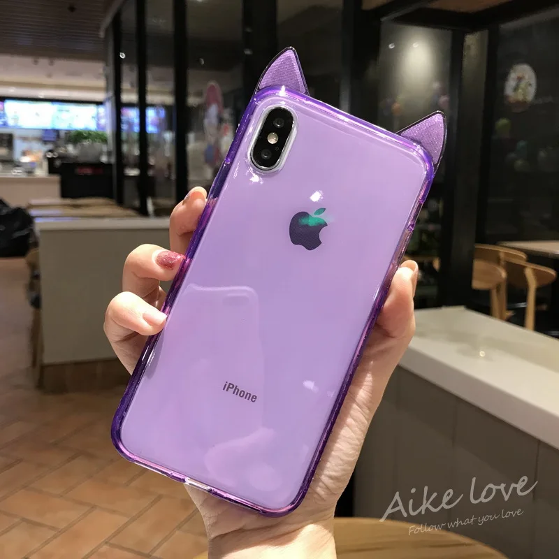 N1986N Телефон чехол для iPhone 6 6s 7 8 Plus X XR XS Max роскошный сверкающий чехол с кристаллами милые кошачьи уши прозрачный мягкий TPU для iPhone X чехол для телефона - Цвет: purple