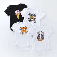 infant cartoon white short sleeve one pieces festival clothes 0 24m baby boys and girls black breathable soft triangle romper