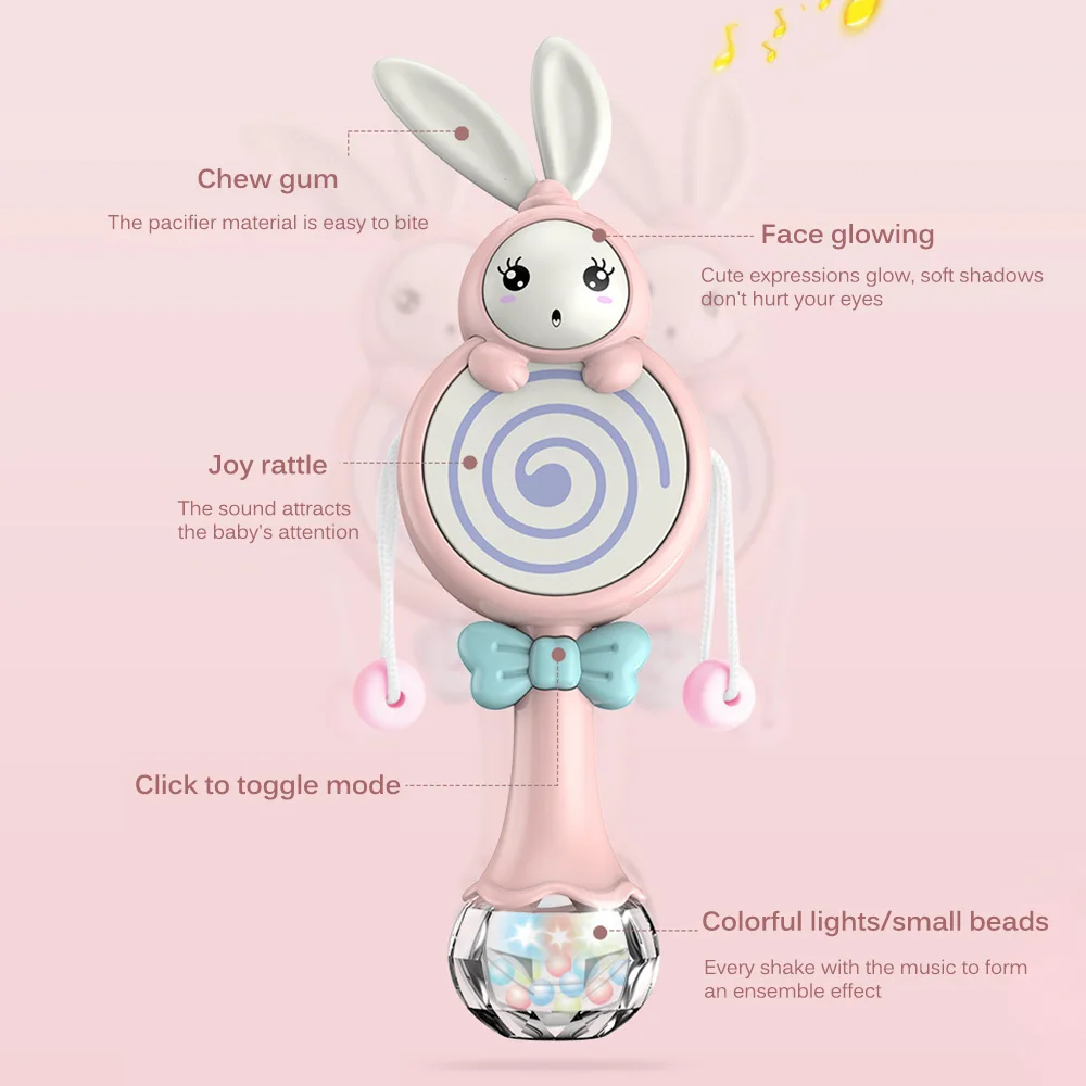 

Emotional Comfort Rabbit Baby Rattles Early Development Toys Infant Musical Hand Shaking Rattle Educational Mobiles Toys Gift