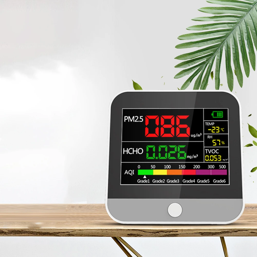 

Digital Display Multifunctional Professional PM2.5 HCHO TVOC AQI Detector Thermometer & Hygrometer Air Quality Analyzer Monitor