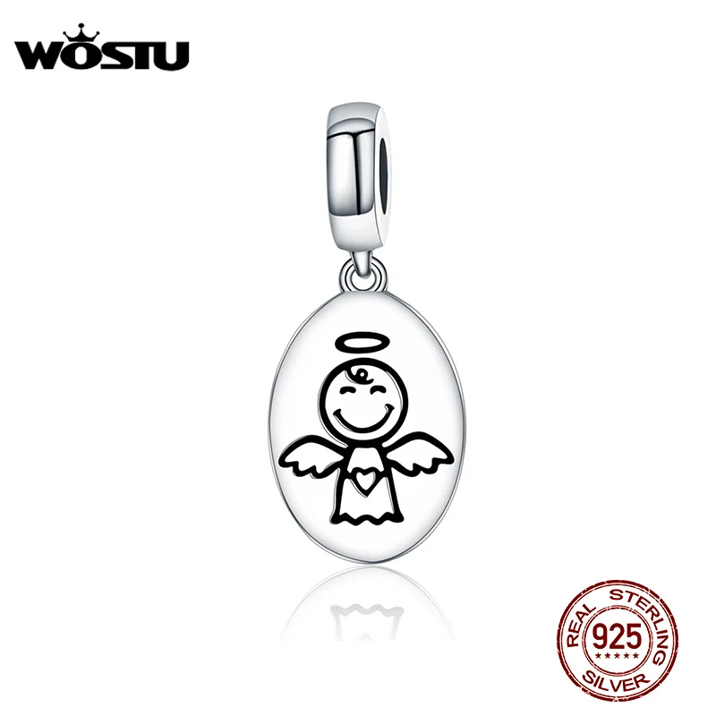 WOSTU 100% стерлингового серебра 925 пробы ангела хранителя бусина подвеска подходит к