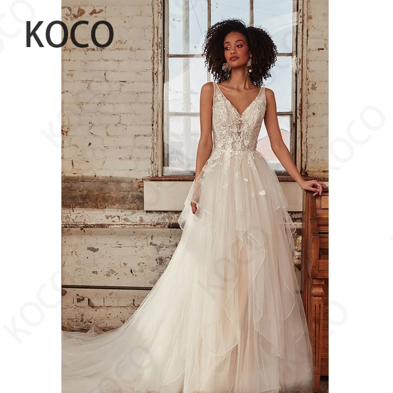 

MACDUGAL Wedding Dress 2023 Princess V Neck Tulle Beach Bride Gown Simple Appliques Backless Vestido De Novia Civil Women Skirt