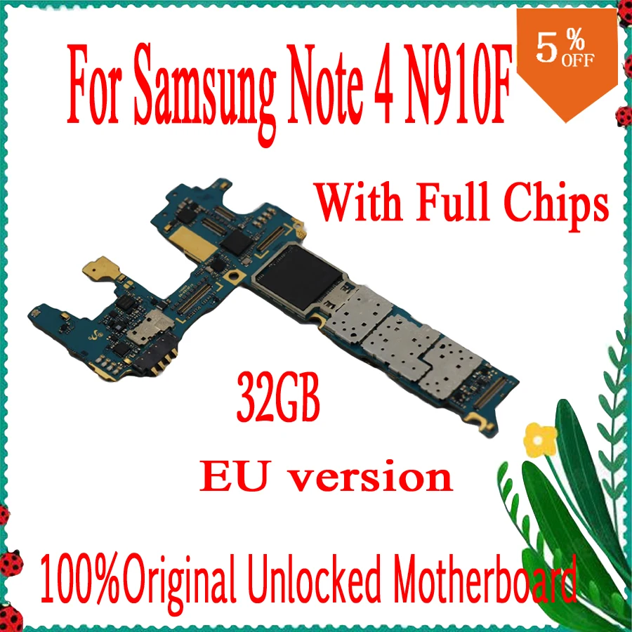 Оригинальная разблокированная материнская плата для Galaxy Note 4 N910F 100%