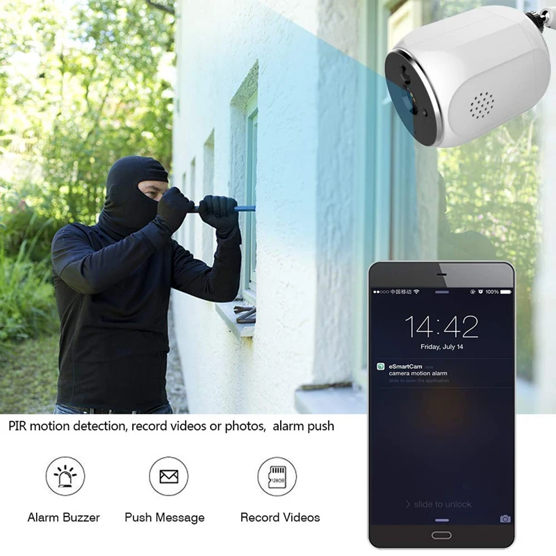 Беспроводная камера для улицы 720 P Wifi безопасности перезаряжаемая