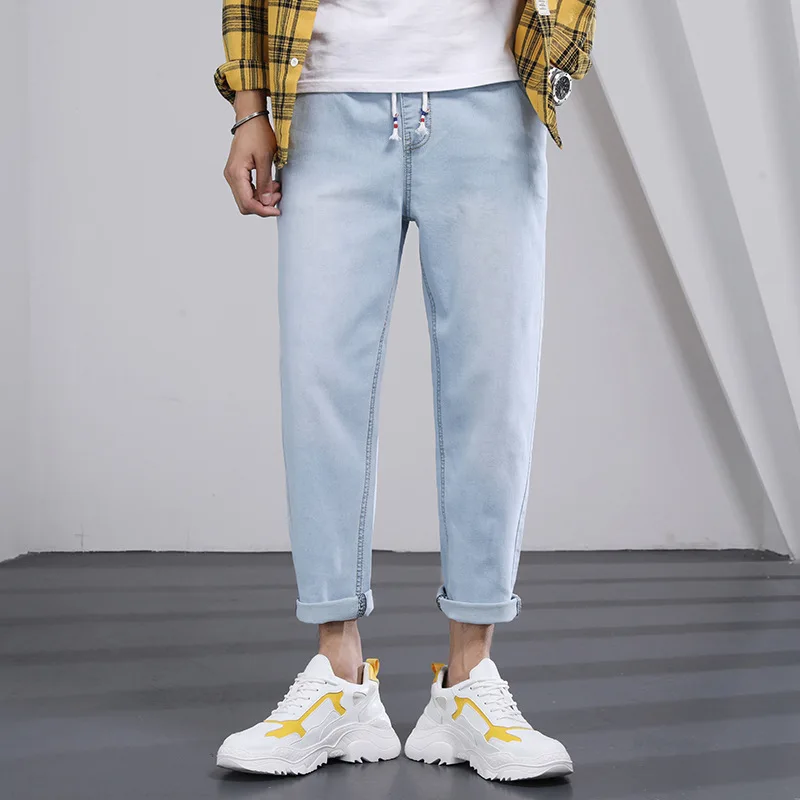 

Denim Jeans Men's 2022 Autumn Drawstring Brand Loose Straight Men's Pants Summer Casual Teenagers Street Students Harem Pants