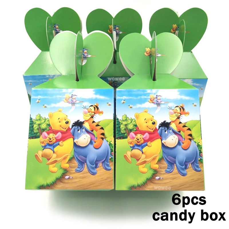 6Candy Box 10 детских одноразовых столовых приборов с изображением медведя Винни, ложки, праздничные принадлежности для дня рождения, праздничные украшения, вечерние подарки - Цвет: 6Candy Box