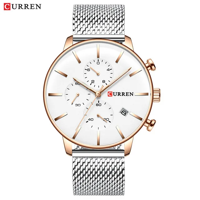 silver rose Новинка CURREN Топ Роскошный хронограф часы Мужские кварцевые наручные часы водонепроницаемые стальные механические часы мужские деловые модные брендовые часы - Цвет: silver rose