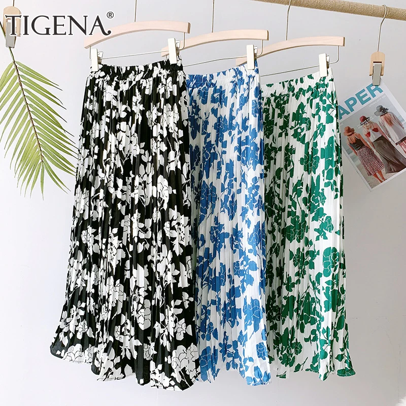 Женская длинная Плиссированная Юбка макси TIGENA повседневная трапециевидная