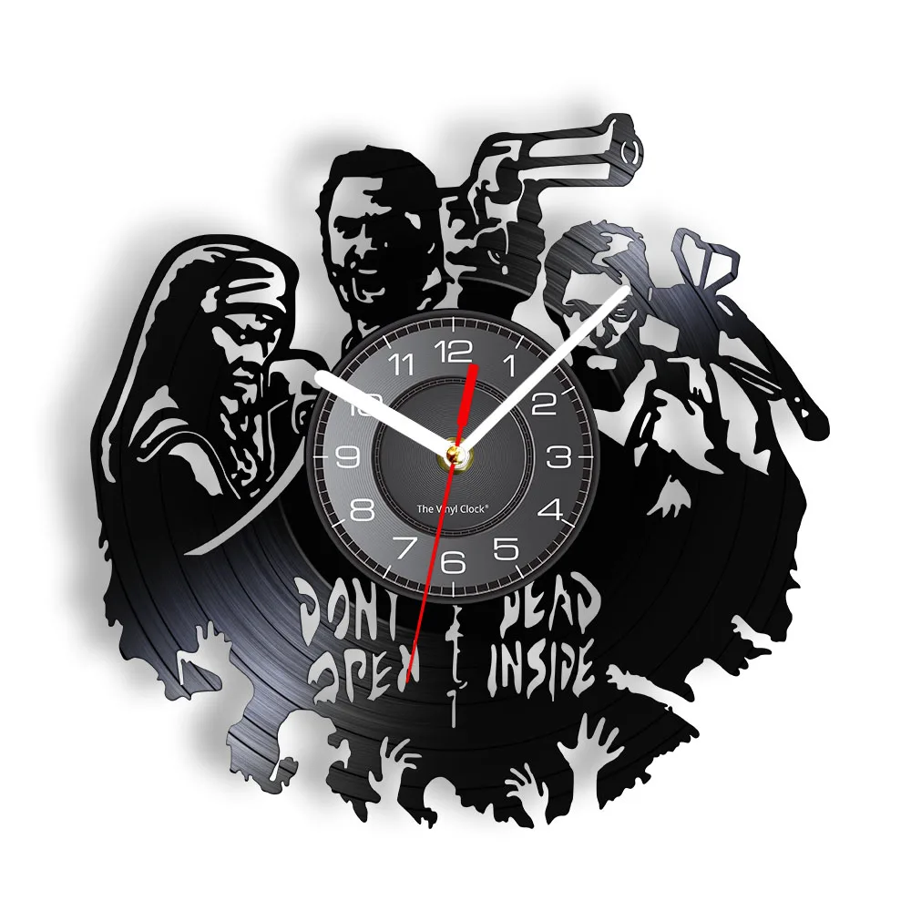 Don't Open Dead Inside Zombie Hunter Decorative Quartz Wall Clock Living Room Decor Re-purposed Vinyl Album Record Silent Clock