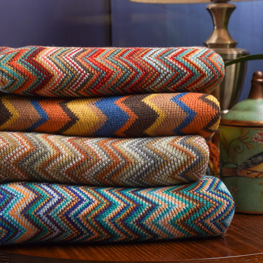 Оливковое вязаное одеяло в полоску супермягкое богемное для кровати покрывало с