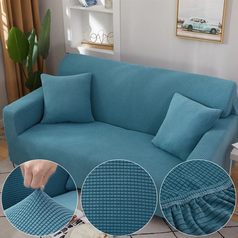 Клетчатый жаккардовый Мягкий тканевый Синий чехол для дивана в гостиную
