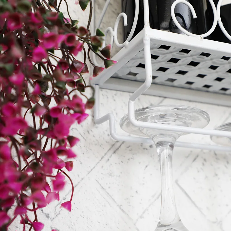 

Wall Mounted Iron Wine Rack Bottle Champagne Glass Holder Shelves Bar Home Party EJ