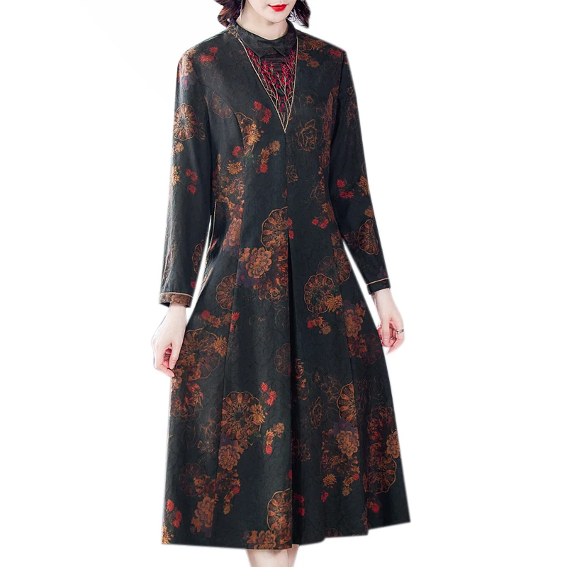 

COIGARSAM 4XL Plus Size Full Sleeve Women dress Spring Dresses Red Black 5002